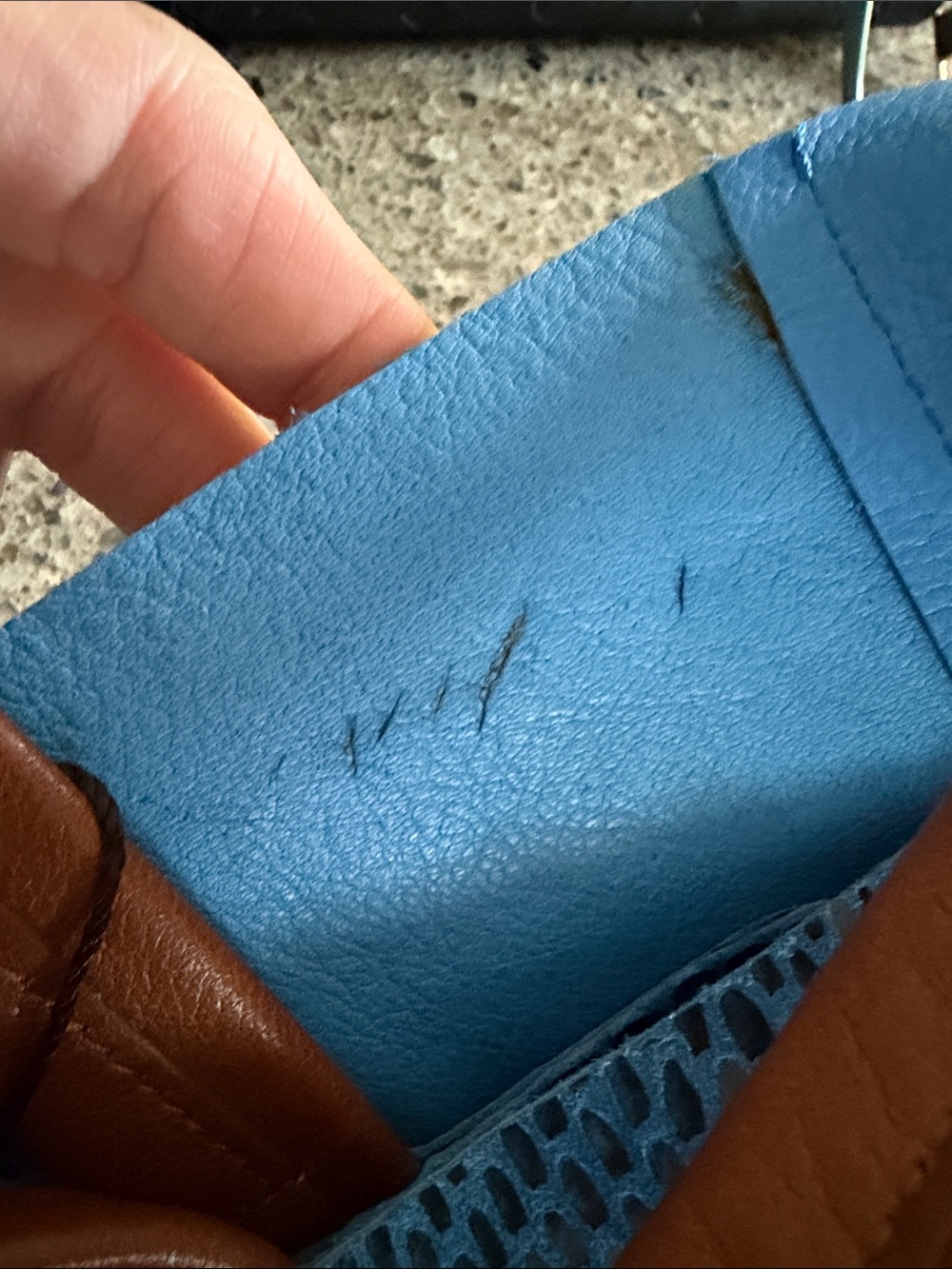 Sorial Rubina Blue Tote Bag with Brown Leather Handles - Picture 12 of 13